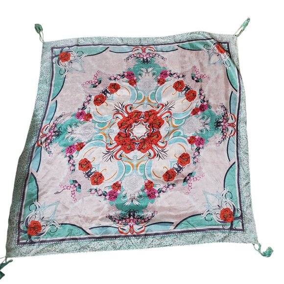 Johnny Was Beautiful Floral Tassel Square Scarf - Picture 1 of 11